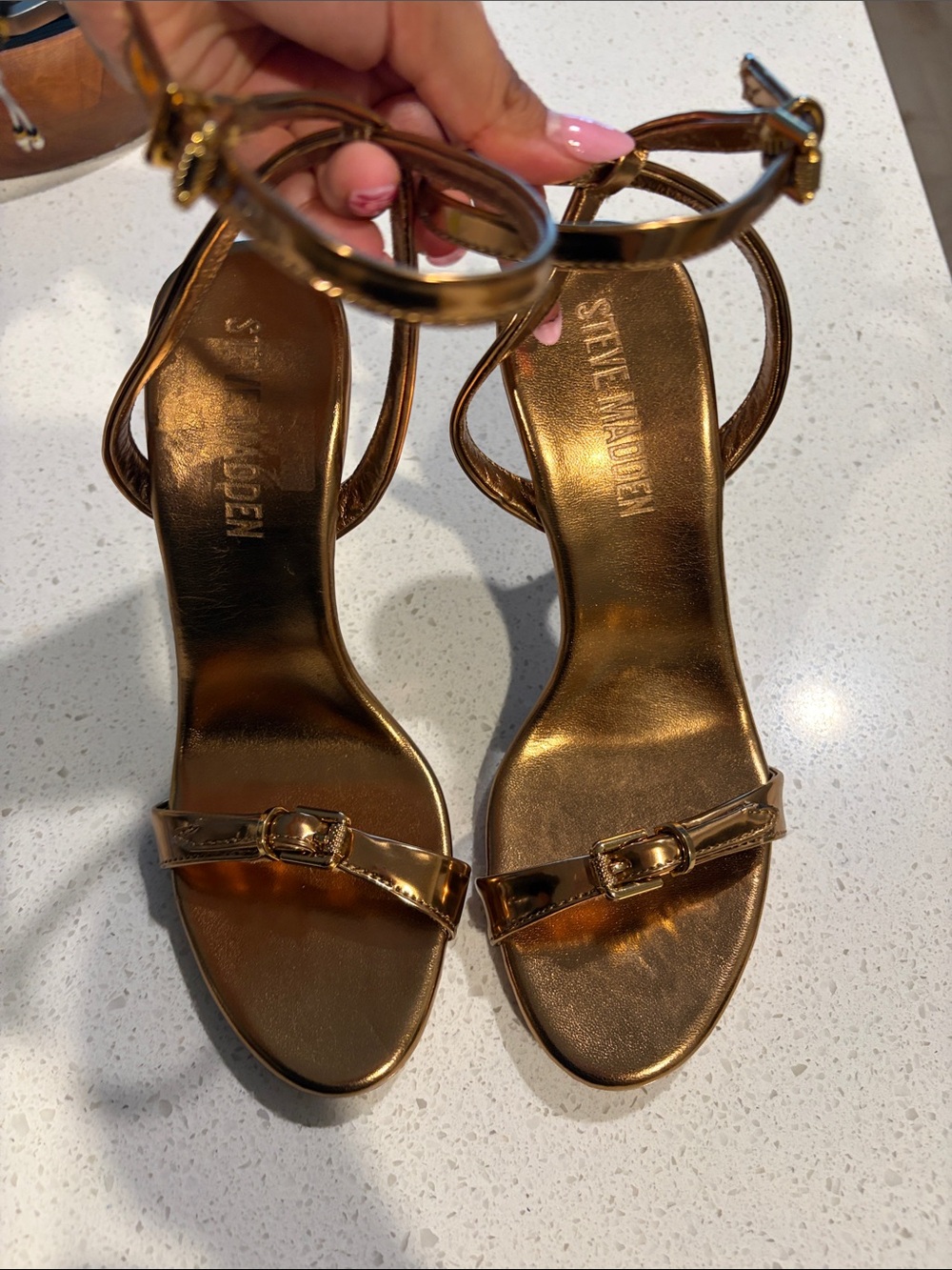 Steve Madden Metallic Bronze Ankle-Strap Heels